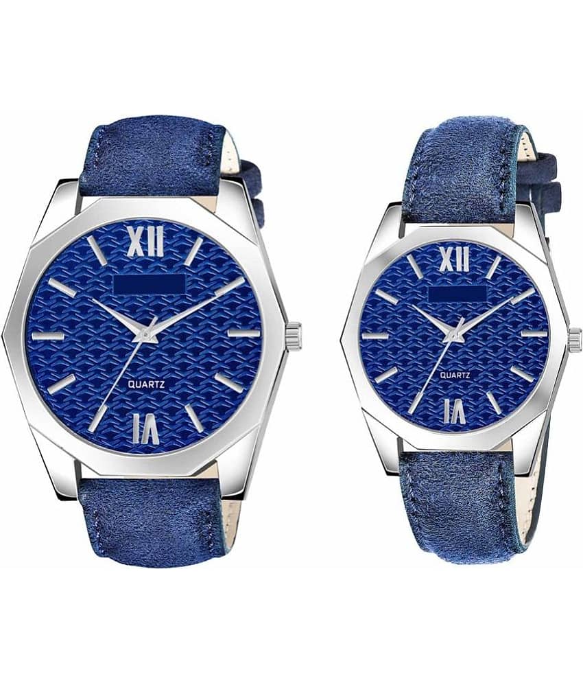 Lorem - Blue Leather Analog Couple's Watch