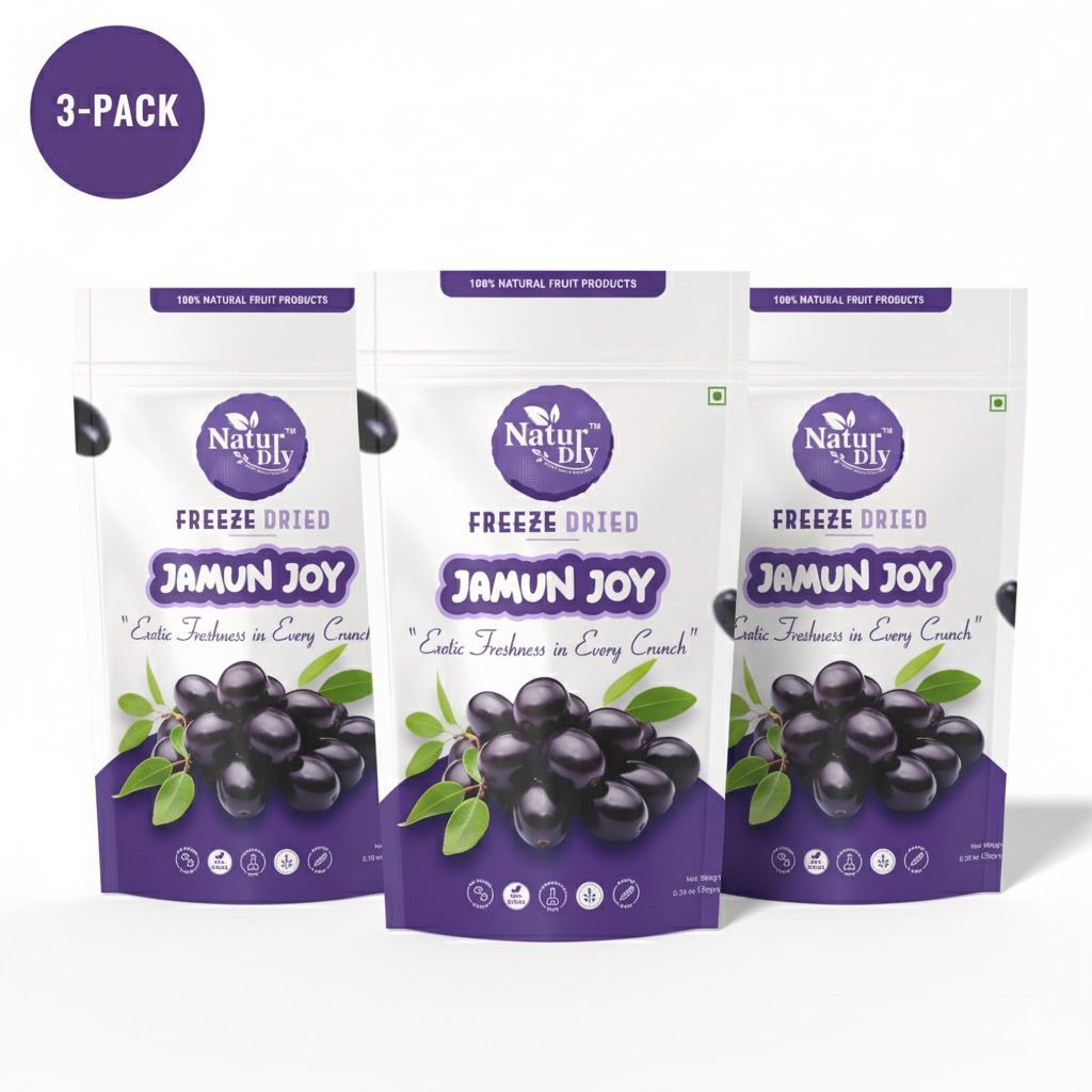 NaturDry Family Pack Freeze-Dried Jamun Joy | Healthy Fruit Snack, No Added Sugar | 20g - Pack of 3