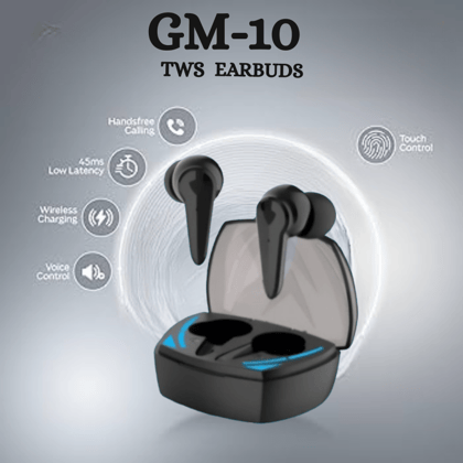 GM-10 TWS Earbuds with Low Latency, Wireless & Touch Control