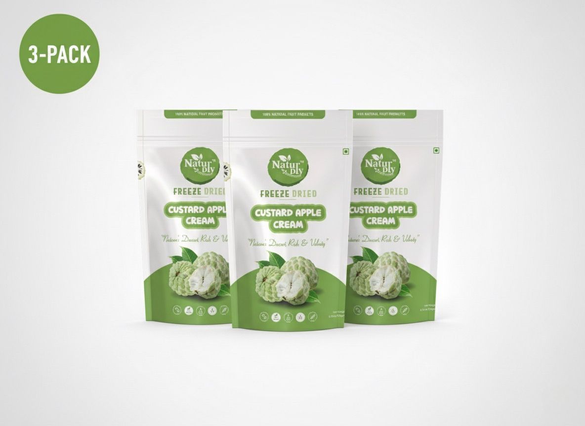 NaturDry Family Pack Freeze-Dried Custard Apple Cream | Healthy Fruit Snack, No Added Sugar | 18g - Pack of 3