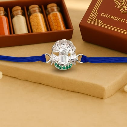 Pure 92.5 Silver Shivling Rakhi with Chandan Tilak Set