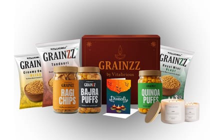 Super Value Hamper – Healthy Diwali Gift Box by Grainzz | 3 Jars + 3 Packets + 1 Scented Candle + 1 Card