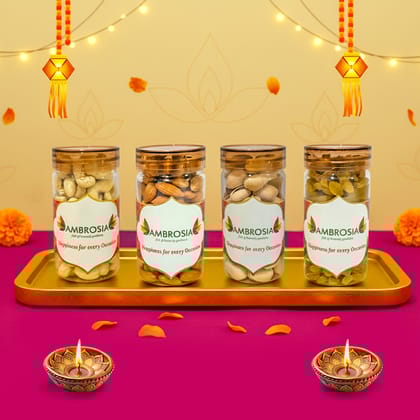 Ambrosia Diwali Dry Fruits Gift Box 440g - Diwali Gift Hamper | Festive Dry Fruit Gift |Almonds, Cashew, Pista & Raisins