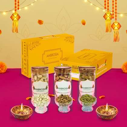 Ambrosia Diwali Dry Fruits Gift Box 340g - Diwali Gift Hamper | Festive Dry Fruit Gift |Almonds, Cashew & Raisins