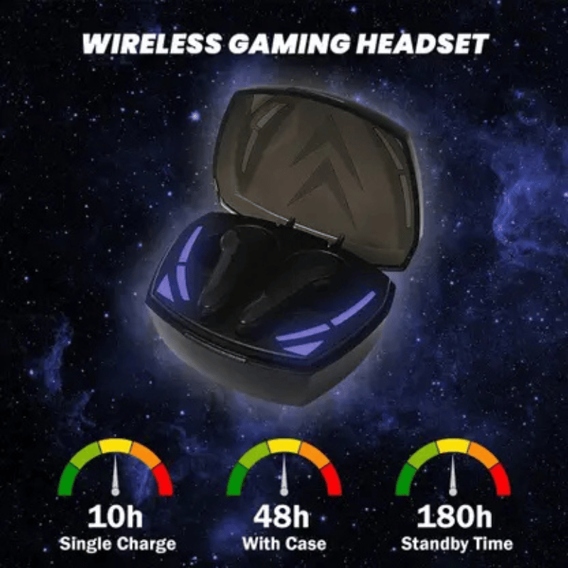 GM 10 Wireless Gaming Headset Earbuds with 48H Battery Life & Charging Case