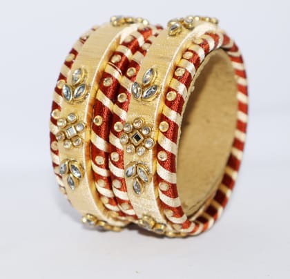 Traditional Golden Red Thread Stone Bangle Set for Women