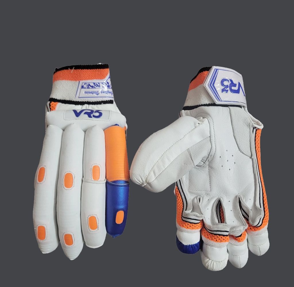 VR3 INTERNATIONAL | VR3 VK Edition White & Orange Cricket Batting Gloves – Stylish Performance with Pro-Level Protection