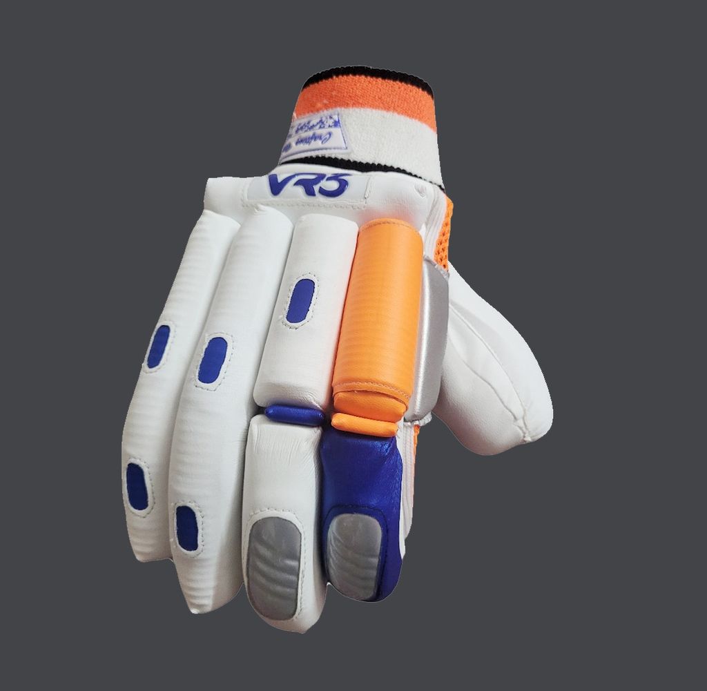 VR3 INTERNATIONAL | VR3 VK Edition White & Orange Cricket Batting Gloves – Stylish Performance with Pro-Level Protection