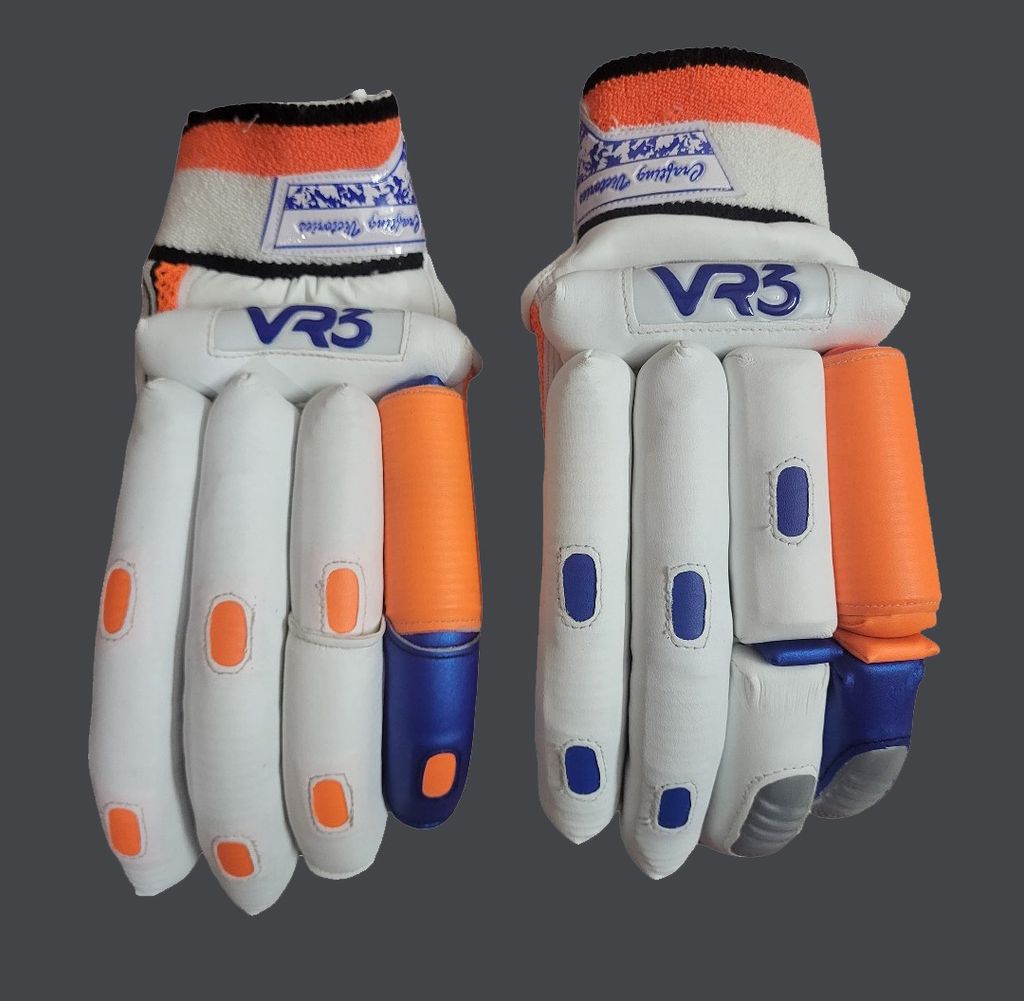 VR3 INTERNATIONAL | VR3 VK Edition White & Orange Cricket Batting Gloves – Stylish Performance with Pro-Level Protection