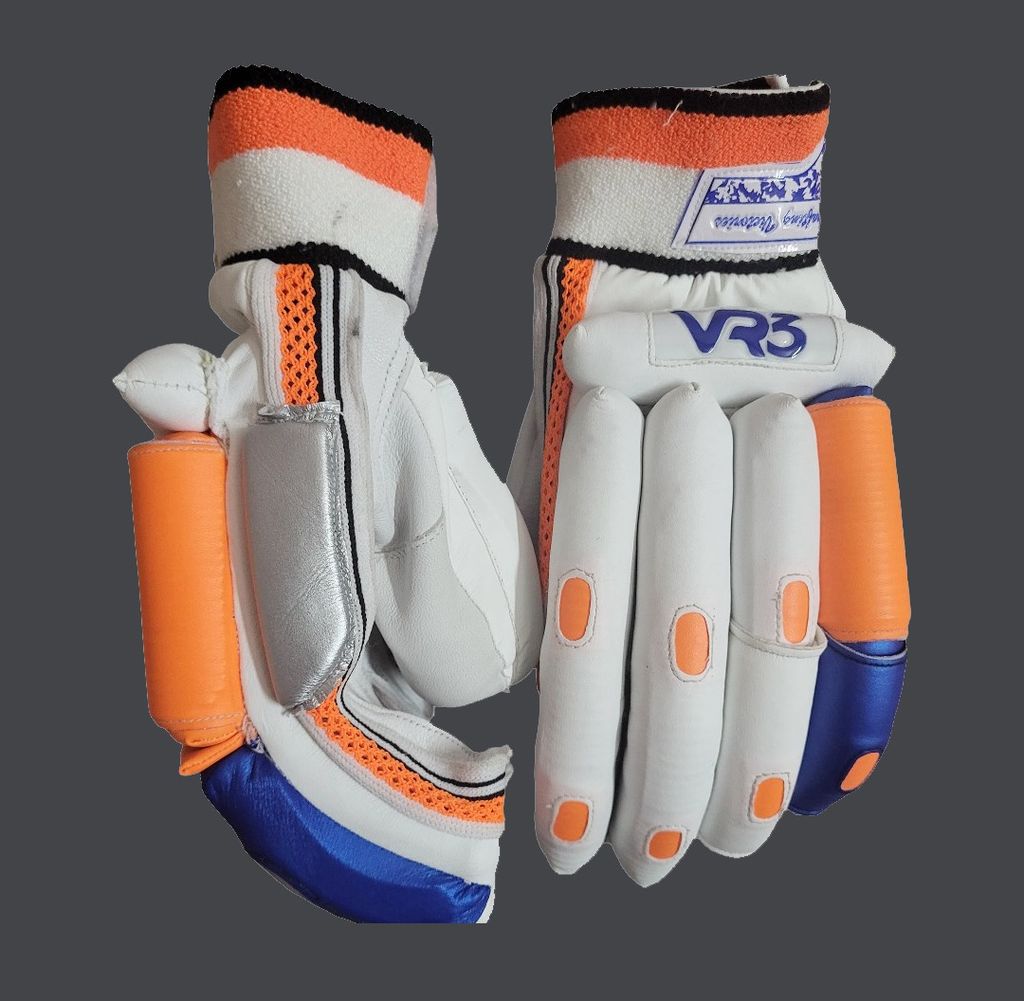 VR3 INTERNATIONAL | VR3 VK Edition White & Orange Cricket Batting Gloves – Stylish Performance with Pro-Level Protection