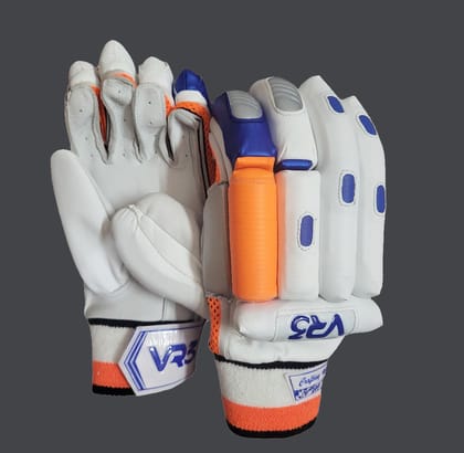 VR3 INTERNATIONAL | VR3 VK Edition White & Orange Cricket Batting Gloves – Stylish Performance with Pro-Level Protection