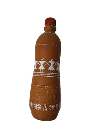 Handcrafted Terracotta Water Bottle with Traditional Warli Art Design Handcrafted Terracotta Water Bottle with Traditional Warli Art Design