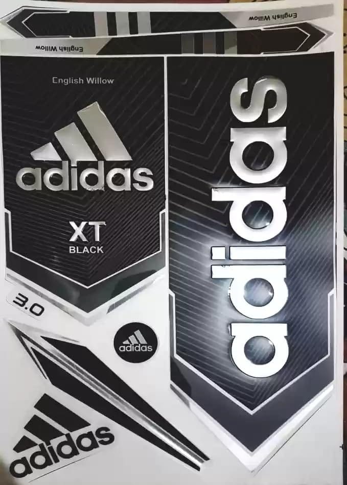 VR3 INTERNATIONAL | Adidas 3D Embossed Cricket Bat Sticker XT Black Self Adhesive Bat Sticker&nbsp;&nbsp;(Black)