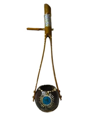 Handcrafted Bamboo Hanging Decor with Turquoise Accent