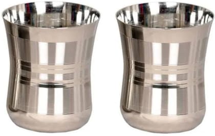 Mii Art Stainles Steel Water and Juice Glasses Set of 2, 350ml, Medium Size Tumbler Oval Glasses for Drinking Juice, Water, Sharbat and Cocktails, Glass Water Glass