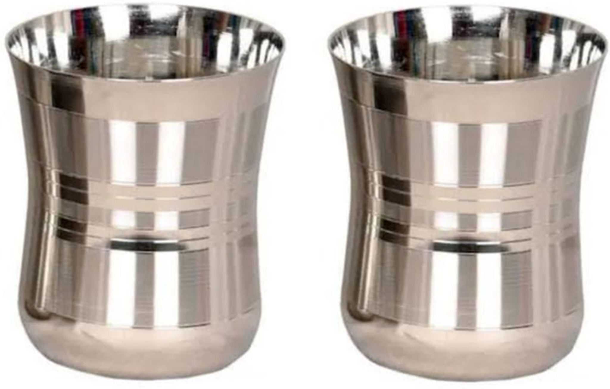 Mii Art Stainles Steel Water and Juice Glasses Set of 2, 350ml, Medium Size Tumbler Oval Glasses for Drinking Juice, Water, Sharbat and Cocktails, Glass Water Glass