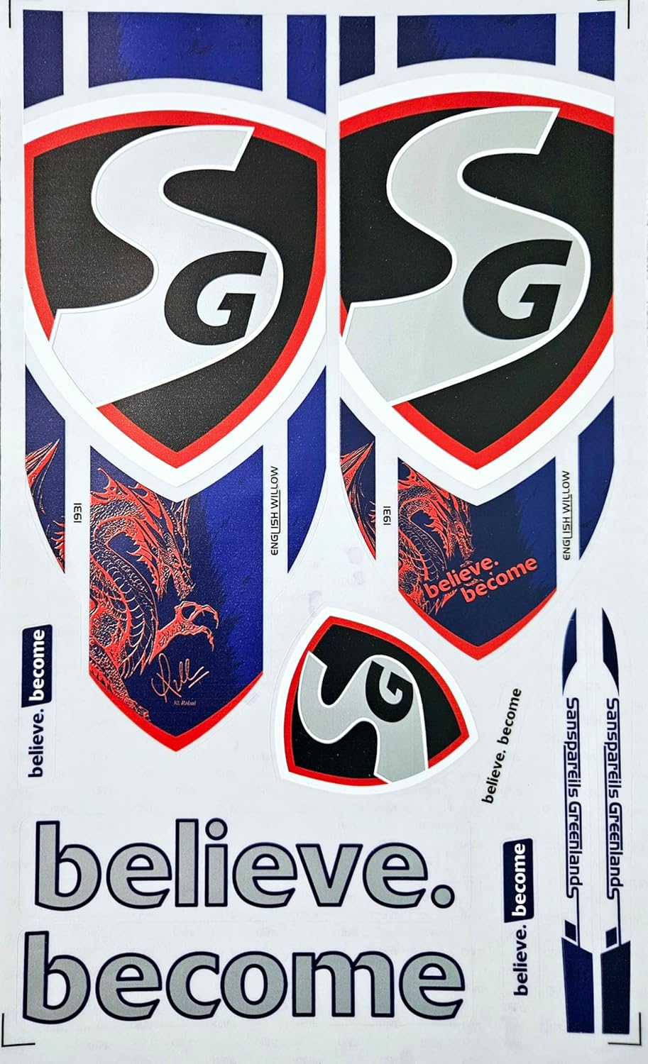 VR3 INTERNATIONAL | Cricket Bat Sticker 4D Digital Embossed English Willow Fiber Tape Sports Accessories Protection, Dragon Red