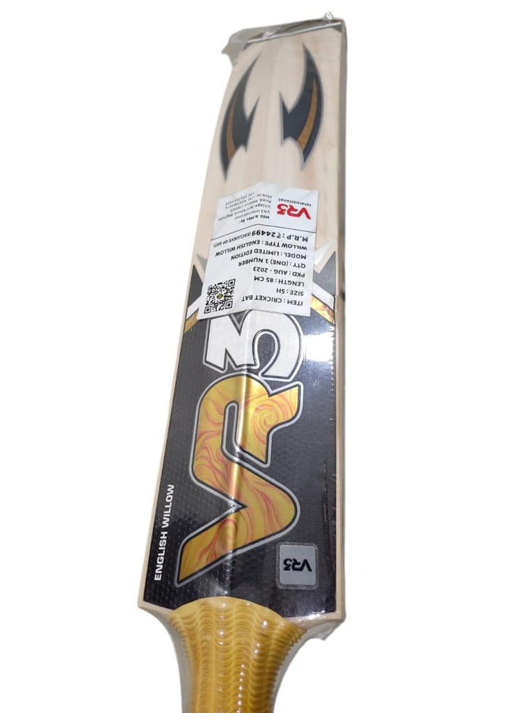 VR3 INTERNATIONAL | VR3 English Willow Cricket Bat, Grade A+ Professional, Natural Wood, 82.5 cm Length, 1200g