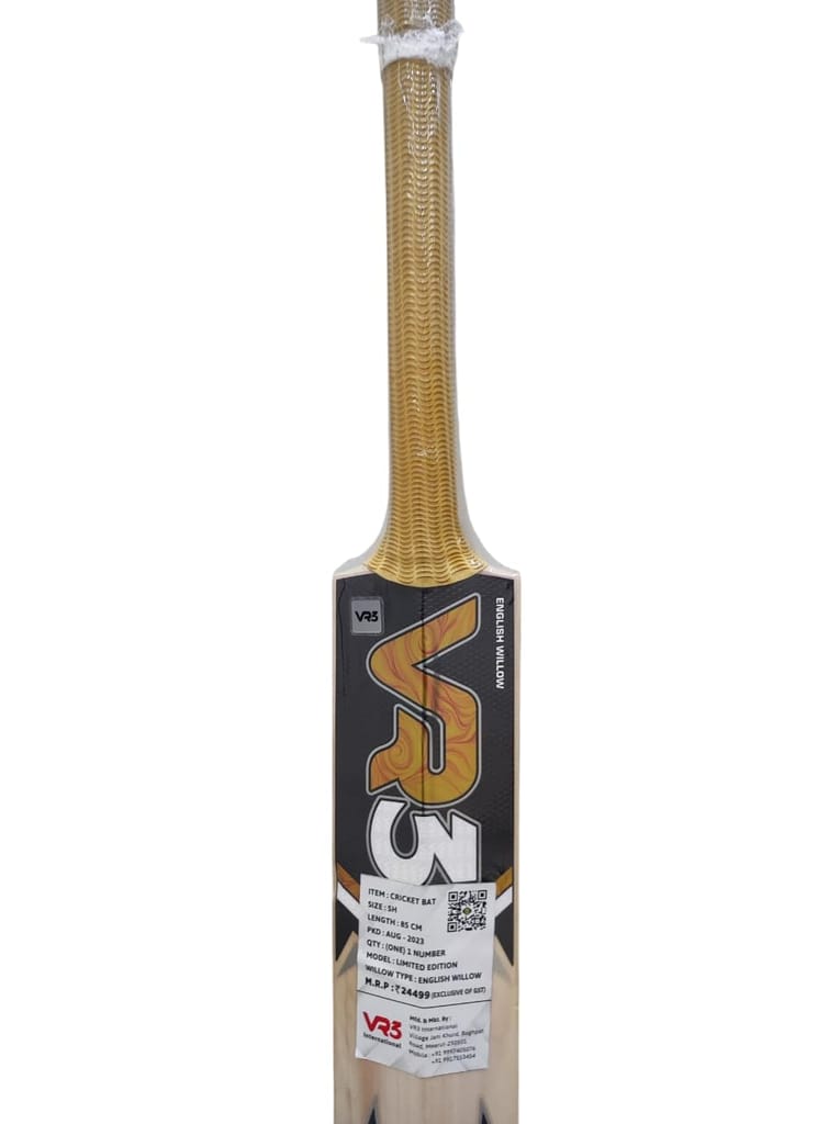 VR3 INTERNATIONAL | VR3 English Willow Cricket Bat, Grade A+ Professional, Natural Wood, 82.5 cm Length, 1200g