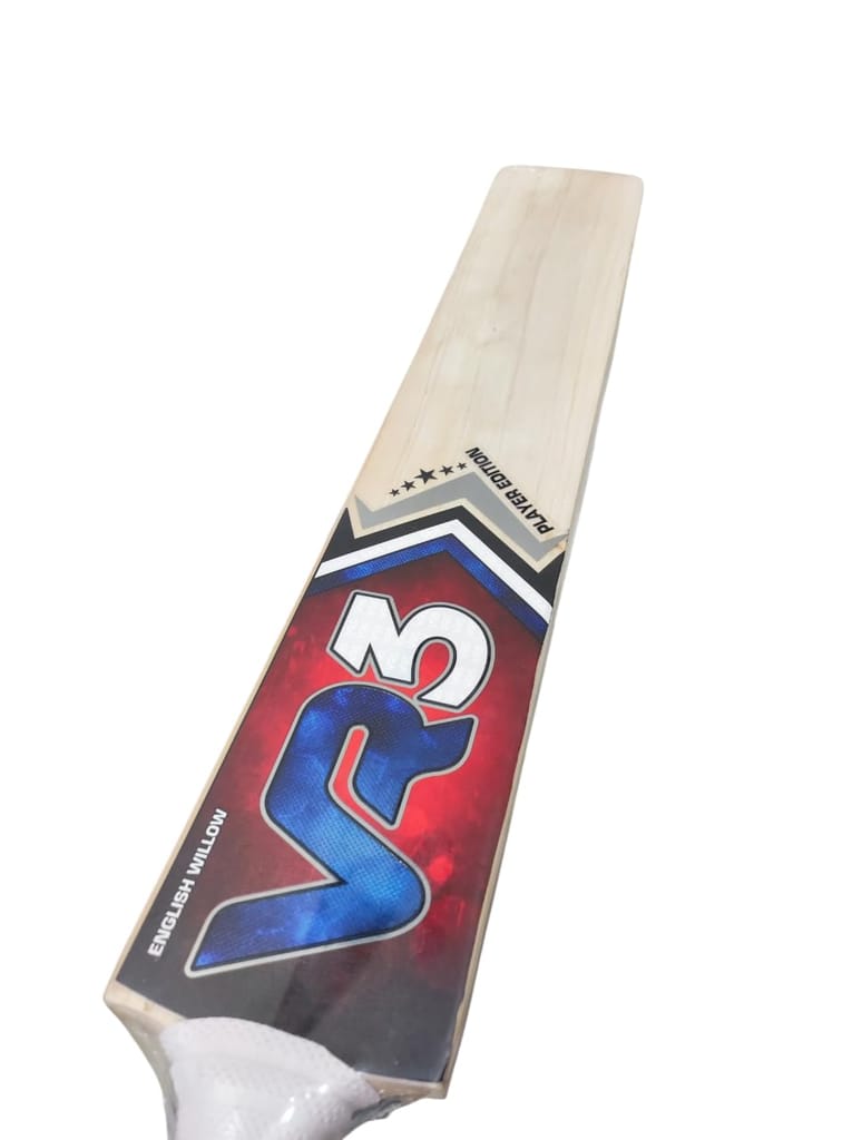 VR3 INTERNATIONAL | VR3 Player Edition English Willow Cricket Bat, Grade A+ Professional, Leather Ball, 1200g, Natural Wood