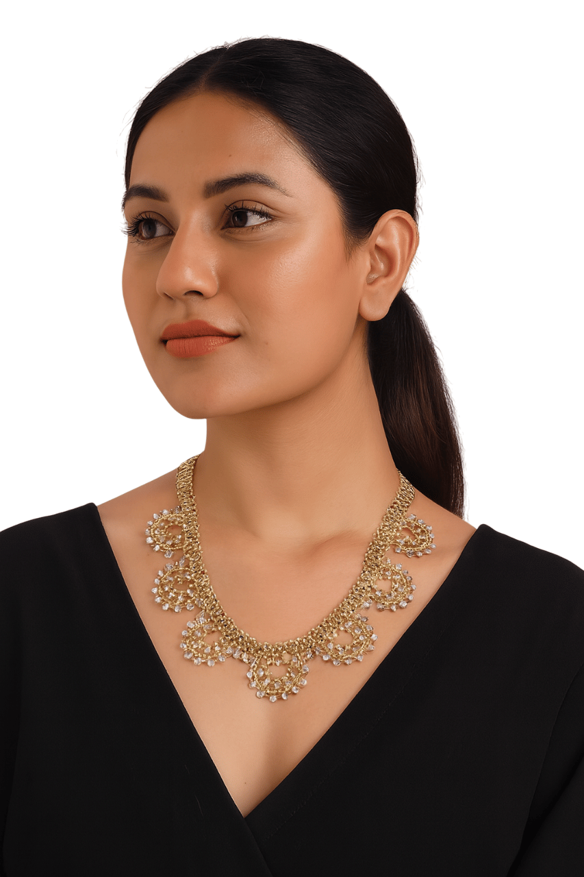 Necklace features a delicate