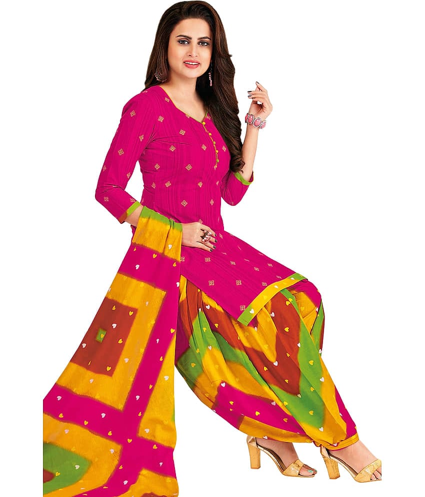 SIMMU Pink Cotton Unstitched Dress Material - Single