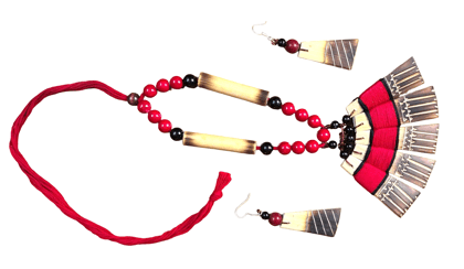 Tribal Wooden Beaded Necklace and Earring Set for Women