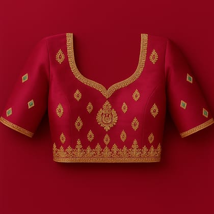 Women's Magenta Silk Blend Blouse with Golden Zari  Embroidery