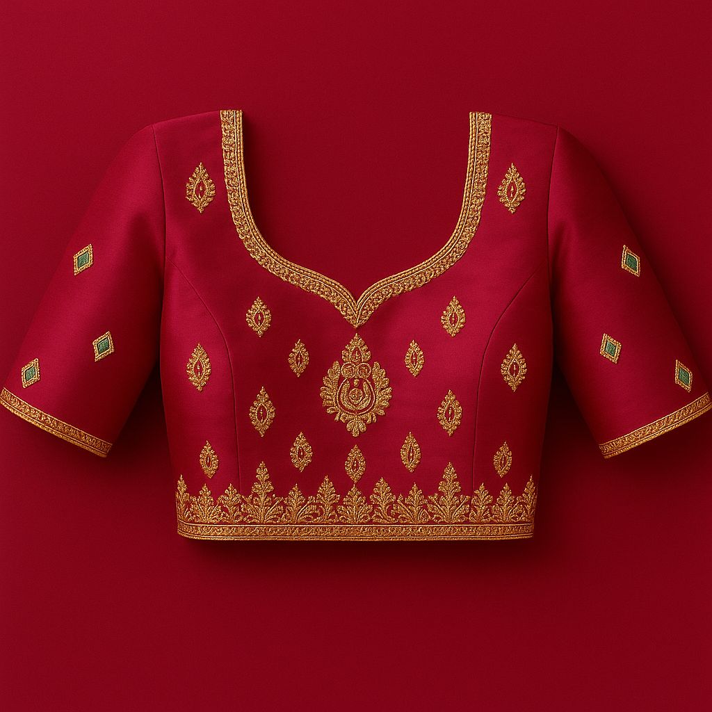 Women's Magenta Silk Blend Blouse with Golden Zari  Embroidery