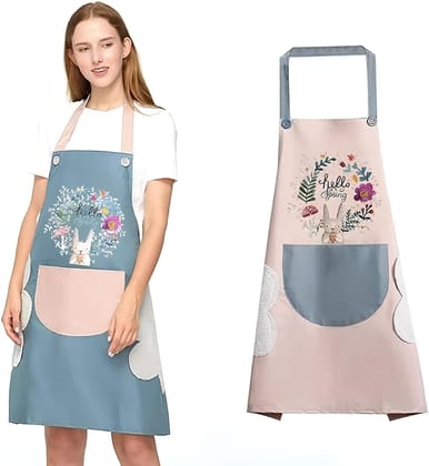 Women Kitchen Assorted Waterproof Apron with Hand Wipe Pockts, Big Front Pocket Hand-Wiping Towel | Comfortable Wear-Resistant Chef Apron for Cooking
