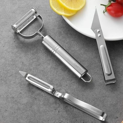 Maxicon Packaging Vegetable & Fruit Peeler with Meat Cutter 3 in 1, Durable Multifunctional Razor Sharp Cutter Slicer Vegetable Julienne Shedder Peeler for Fruits, Vegetables & Meat Preparation for Kitchen (3 pcs Set)