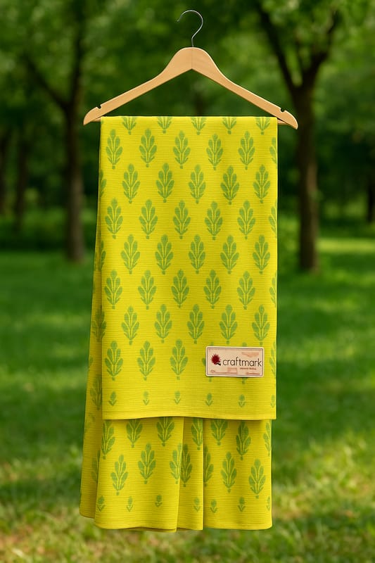 Craftmark Hand Block Printed Yellow Green Cotton Fabric