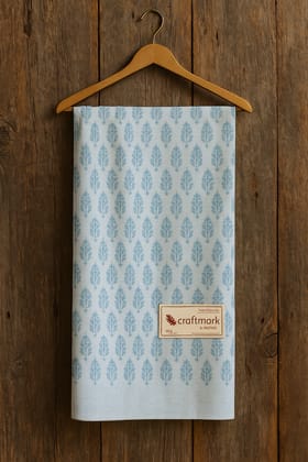 Hand Block Printed Light Blue Cotton Fabric by Asha