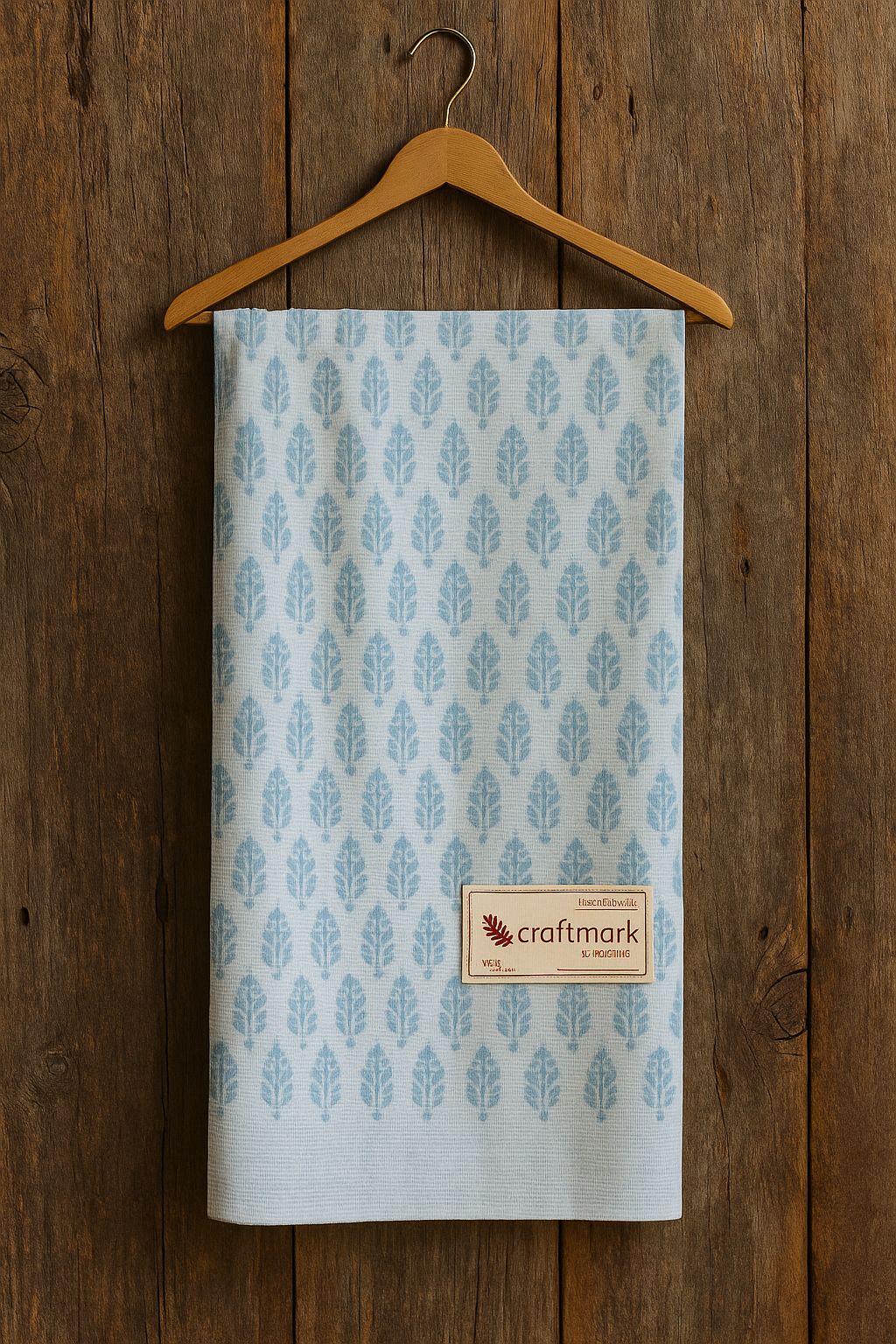 Hand Block Printed Light Blue Cotton Fabric by Asha