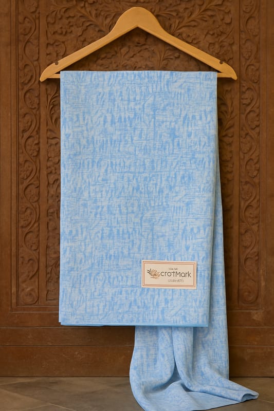 Craftmark Hand Block Printed Light Blue Patterned Cotton Fabric