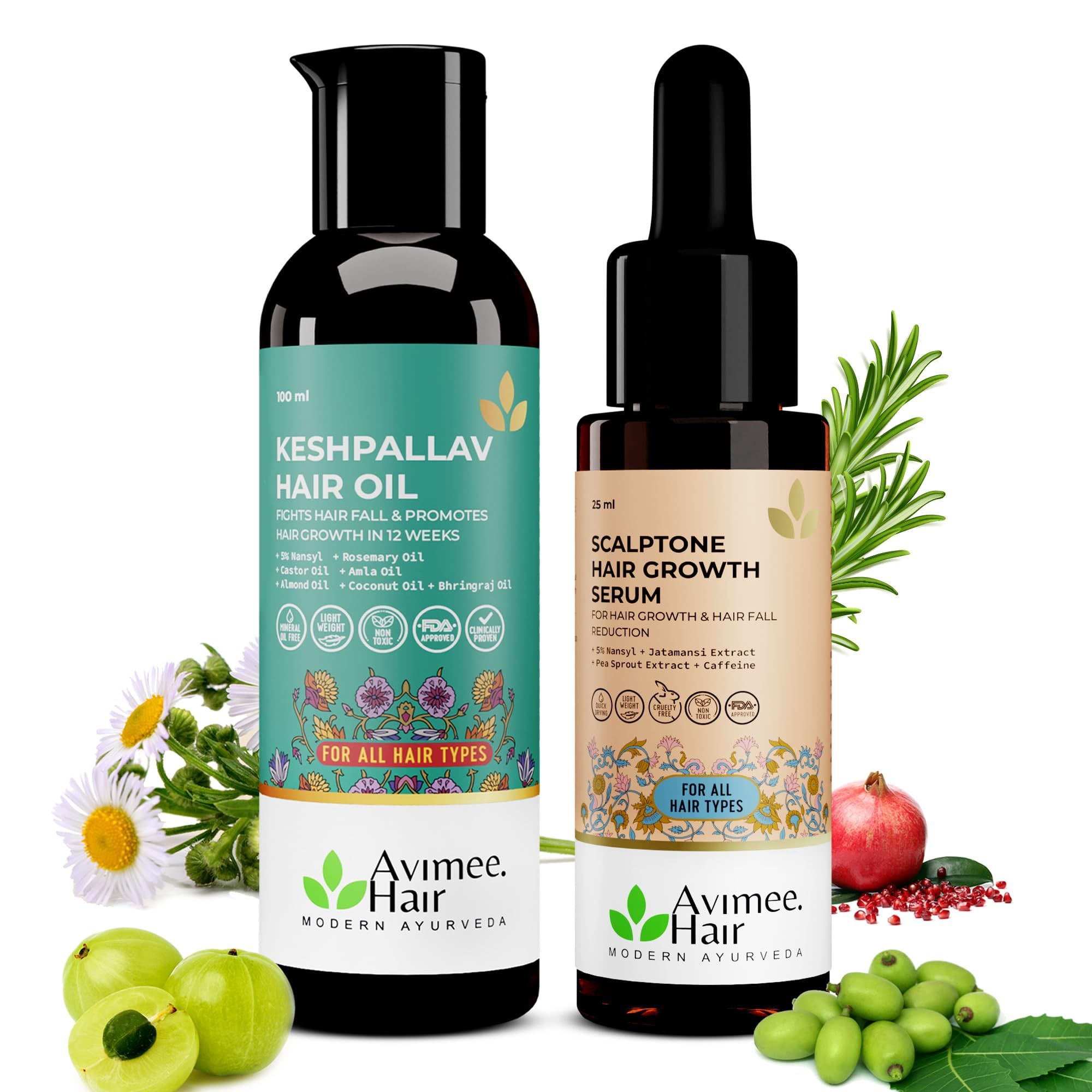 Avimee Herbal Hair Growth Super Saver Combo | Keshpallav Hair Oil (100 ml) & Scalptone Hair Growth Serum (25ml) Avimee Herbal Hair Growth Super Saver Combo | Keshpallav Hair Oil (100 ml) & Scalptone Hair Growth Serum (25ml) - Combo (100ml+25ml) / 100 ml 