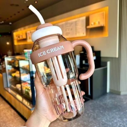 WUGO::300 ml Ice Cream Style Water Bottle with Straw & Handle | Leak-Proof Sipper Bottle | Fitness Shaker Bottle | Large Capacity Tumbler for Kids & Adults (Multicolor)