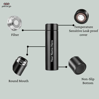 Smart LED Temperature Display Insulated Water Bottle - Black, Leak-Proof