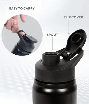 Black Insulated Water Bottle with Flip Spout and Easy Carry Handle