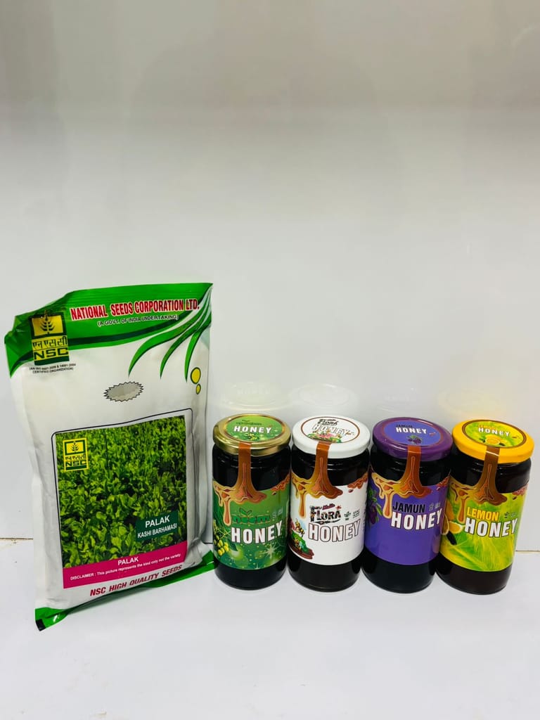 Premium Honey Collection (Flora, Jamun, Neem, Lemon 500 gram each) & NSC Palak Seeds 200 gram Combo