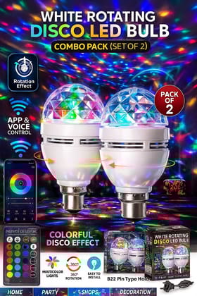 White Rotating Disco LED Bulb Combo Pack (Set of 2) with App & Voice Control