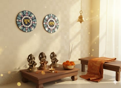 Handcrafted 'Shubh' Mandala Decorative Coasters with Mirror Work, Set of 2