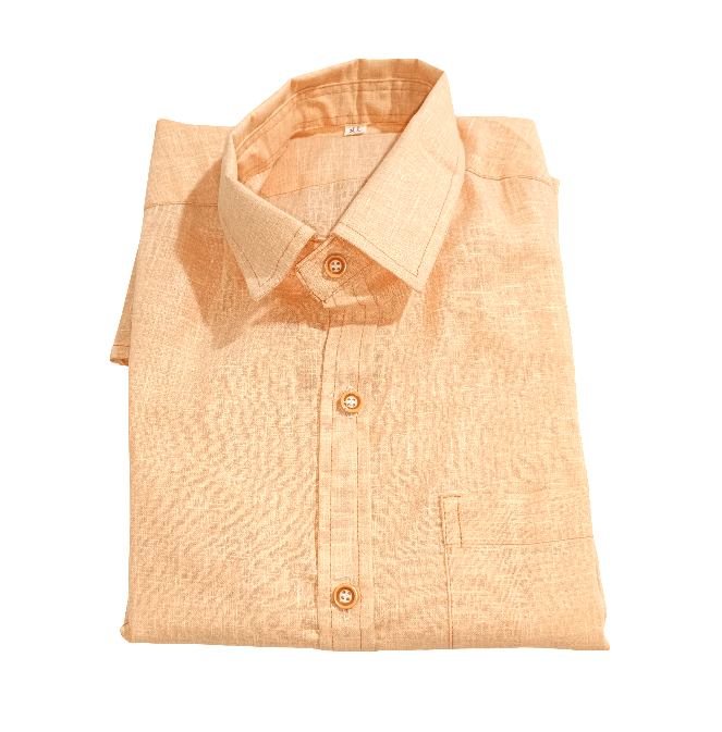Men's Light Orange Casual Cotton Linen Full Sleeve Shirt