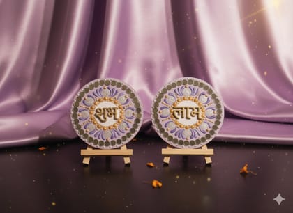 Handcrafted Shubh Labh Mirror Work Decorative Plates Set - Festive Wall Decor