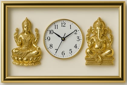 Divine Golden Ganesha Lakshmi Framed Wall Clock for Home and Office Decor