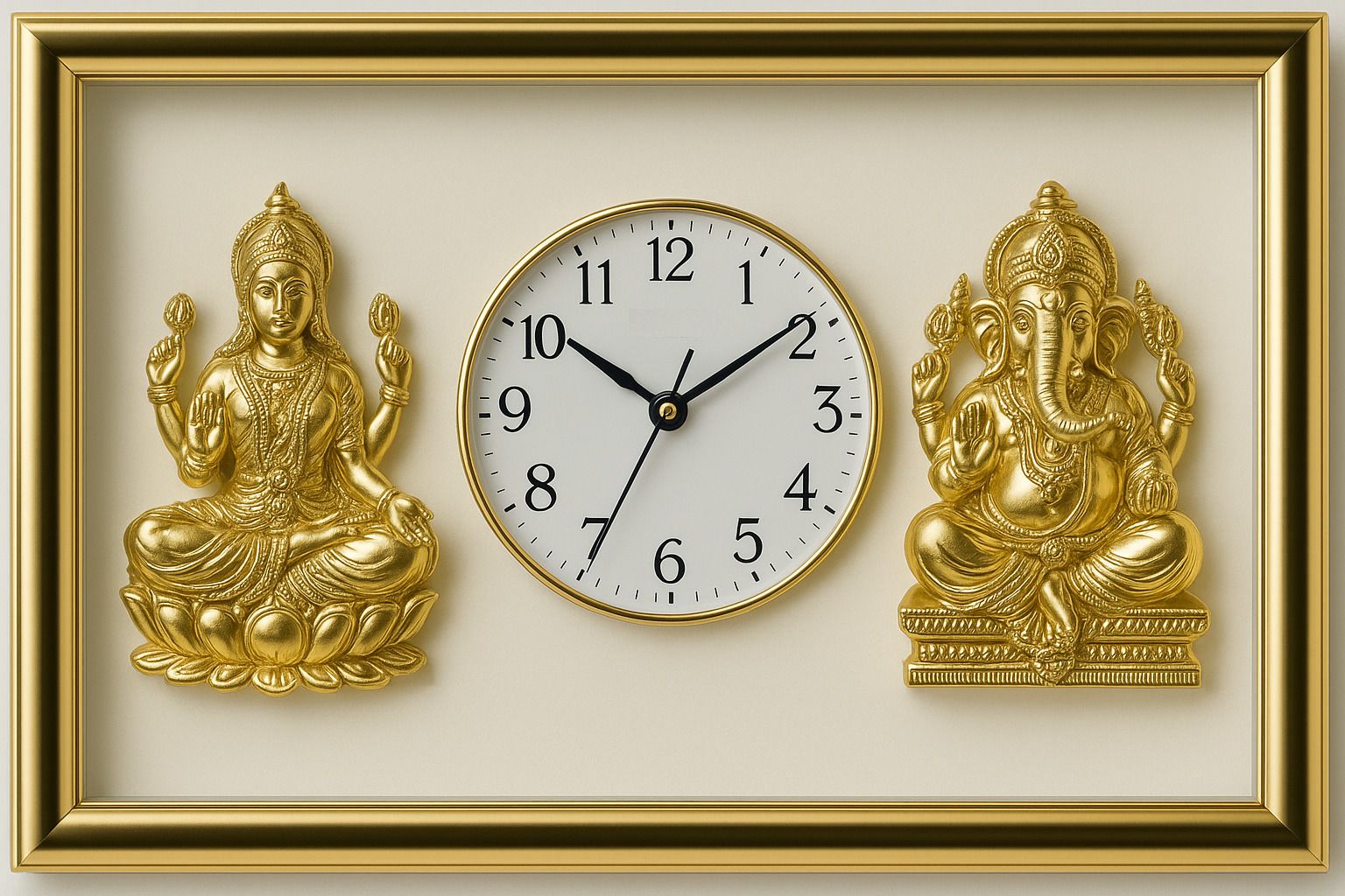 Divine Golden Ganesha Lakshmi Framed Wall Clock for Home and Office Decor