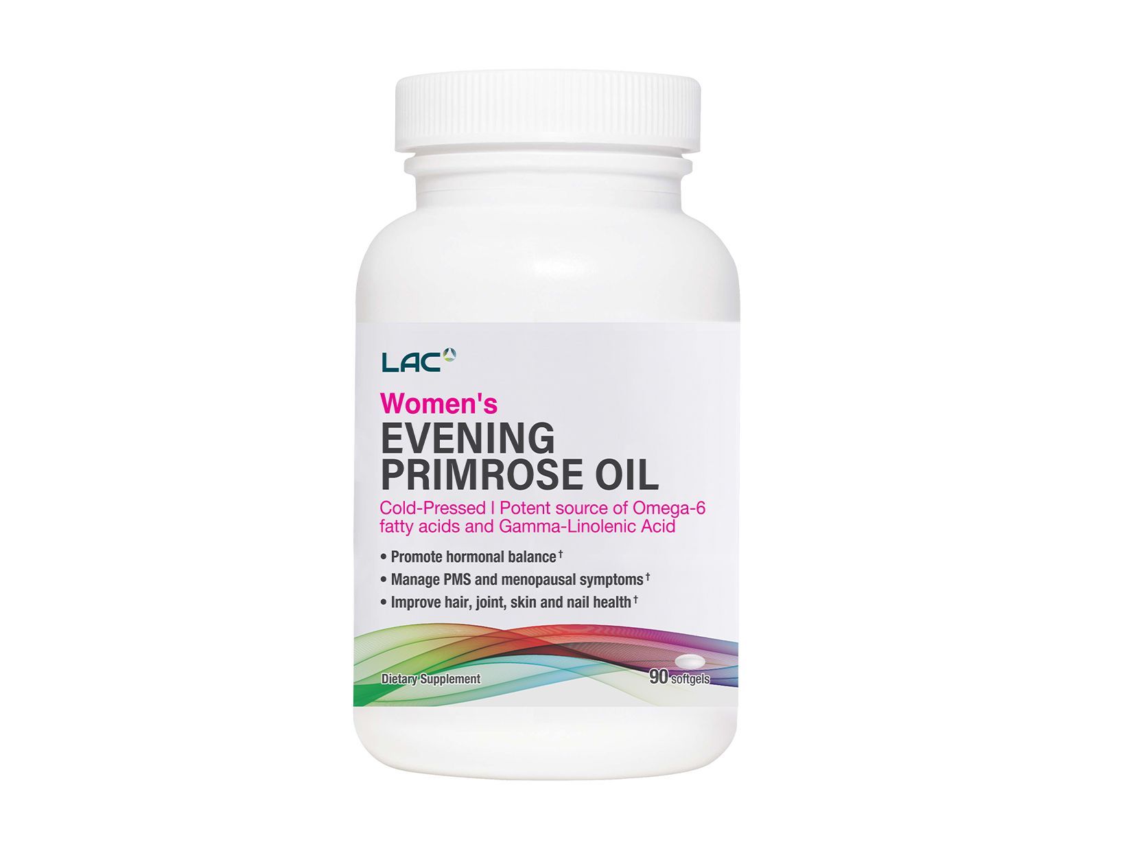 LAC Women’s Evening Primrose Oil, 500mg, 90 Softgels | Source of Omega-6 (GLA) | Nutritional Supplement