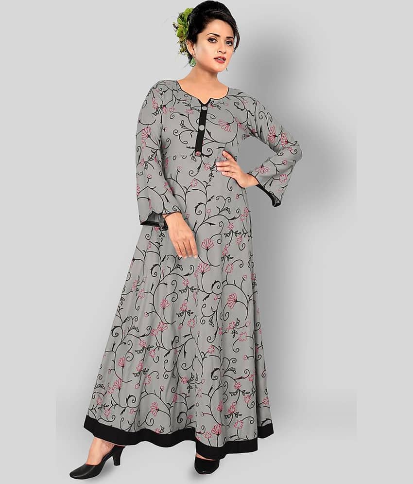 HAYA - Grey Rayon Women's Flared Kurti ( Pack of 1 )
