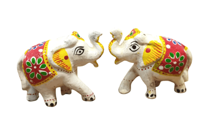 Hand-Painted White Elephant Showpiece Pair for Home Decor