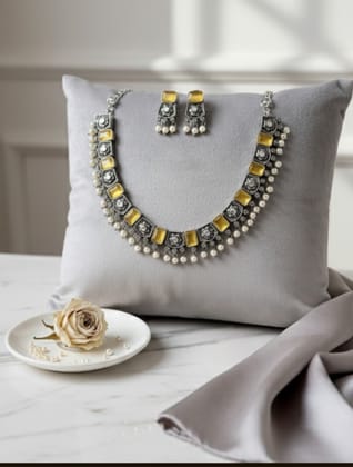 Golden Stone Designer German Silver Jewellery Set